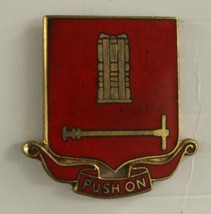 Military DUI Pin Army 136th Artillery PUSH ON Motto DBL Clutch Back Red Enamel - £7.72 GBP