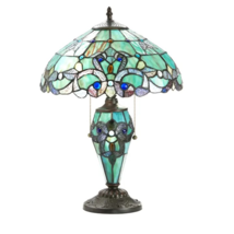 20&quot;H Green Magna Carta Stained Glass Double Lit Table Lamp - $232.53