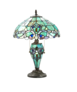 20&quot;H Green Magna Carta Stained Glass Double Lit Table Lamp - $317.31 CAD