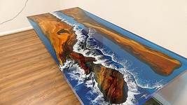 Ocean Table Top, Epoxy Resin Table, Epoxy Table Top, Acacia Wood Table D... - $456.14+
