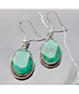 925 STERLING SILVER FACETED 16x12mm.  OVAL NATURAL EMERALD DANGLE   EARR... - $5,396.43 MXN