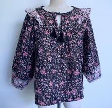 NWT Cleobella Hippie Gauze Blouse Top XS India Metallic Stripe Floral Pink Black - £48.24 GBP