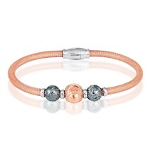 Sterling Silver  Rose-Gold Mesh with D-C Beads Magnetic Lock Bracelet - £120.28 GBP