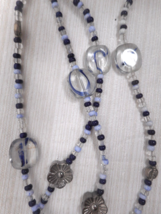 Beaded Murano Glass Metal Lanyard ID Badge Holder Necklace 18&quot; Drop Blue Tones - £5.19 GBP