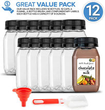 4 Ounce Mini Bottles for Mini Fridge, Reusable Juice Containers with Black Caps, - £12.13 GBP