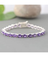 natural 925 Sterling silver Amethyst  oval tennis bracelet, Best Birthda... - $136.92