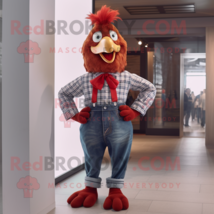 Red Rooster mascot costume character dressed with a Boyfriend Jeans and Bow ties - £1,005.76 GBP