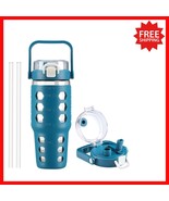 Motivational 32 oz Glass Drinking Bottle with Straw &amp; Removable Silicone... - $58.52 CAD