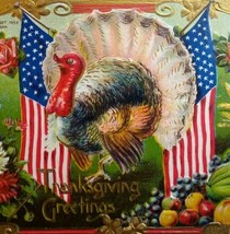 Thanksgiving Postcard Patriotic Turkey US Flags Hofmann Series 2096 Lyons Iowa - £10.88 GBP