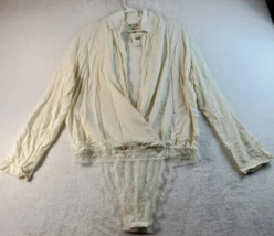 Free People Bodysuit Womens Size Medium Cream 100% Rayon Long Sleeve Wra... - £23.07 GBP