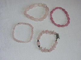 4 Vintage Rose Quartz Vtg Bracelets Beads Stretch Pink Stones Barbie Dress Up - £23.34 GBP
