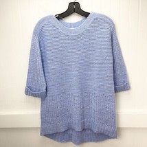 Chicos Knit Sweater Sz 1 (Medium) Light Blue/Silver Metallic 3/4 Sleeve Top - £14.06 GBP