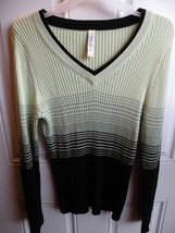 LA Blues Womens Sweater Thin Ribbed Lime Neon Green Vertical Striped cotton M - £4.69 GBP