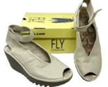 Fly London Women&#39;s Yala Perforated Leather Peep Toe Wedge Off White 38 - $33.24