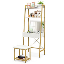 Ladder Vanity Desk Set with Flip Top Mirror and Cushioned Stool-Golden -... - $246.99