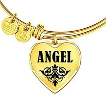 Unique Gifts Store Angel v01-18k Gold Finished Heart Pendant Bangle Bracelet Per - £39.27 GBP