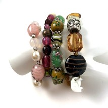 Glass Bead Bracelets Lot of 4 Artisan Stretch colorful Vtg to modern stack - £14.20 GBP