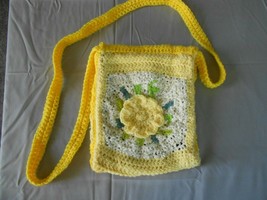  Unique Handmade Crocheted Yellow, Purple, White &amp; Green Spring Cross Bo... - $22.40