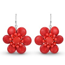 Beautiful Red Turquoise Blooming Flower Sterling Sterling Red Earrings - £11.87 GBP
