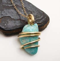 Amazonite Set In Merlin&#39;s Gold Forged Wrap Pendant #25, 17.4 Grams - $44.00