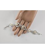 1930s Silver Link Pearl Eye Bracelet, Rhodium Plated Vintage 8 Inch Larg... - $1,020.69 MXN