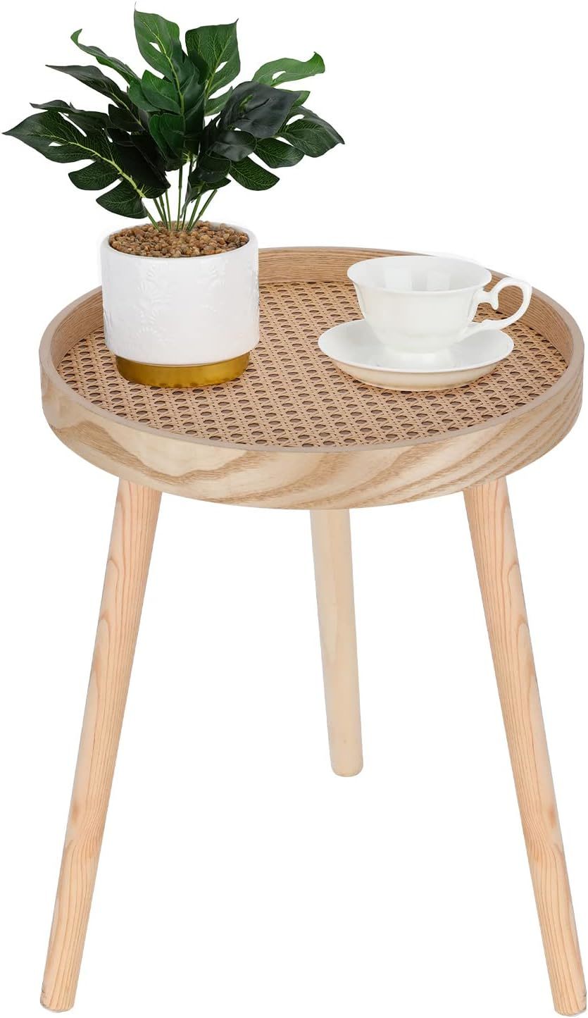 Small Side Table, Rattan Nightstand, Round End Table, Boho Bedside Table... - $51.93
