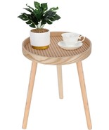 Small Side Table, Rattan Nightstand, Round End Table, Boho Bedside Table... - $42.93