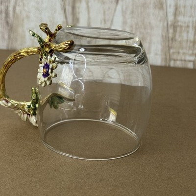 Enamel Flower Glass Coffee Mugs Tea Cup with Steel Spoon Floral Item image 8