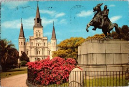Vtg Postcard St. Louis Cathedral and Jackson Monument as seen from New Orleans - £5.33 GBP