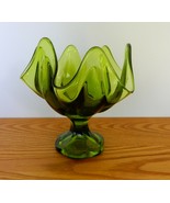 Viking green art glass six petal footed compote candy bowl w/ stretched ... - £39.31 GBP