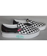 VANS Black White Checkered Green &quot;VANS OFF THE WALL&quot; Sidewall Slip-on Sh... - $91.62 CAD