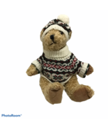 HollyBeary USA Theodor Plush Teddy Bear Jointed 12&quot; Curly Fur w hat swea... - £17.38 GBP