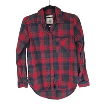 American Eagle Womens Flannel Shirt Boyfriend Fit Plaid Pocket Red Black XS - £11.35 GBP