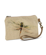  Dragonfly Zip Pouch with Leather Carrying Strap Flax Color Zipper Closu... - £19.07 GBP