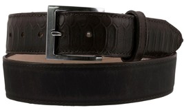 Western Cowboy Belt Dark Brown Snake Pattern Leather Overlay Silver Buck... - £23.91 GBP