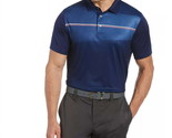 PGA Tour Men&#39;s Chest Stripe Polo Shirt in Blue Print-Small - $19.99