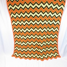 Vtg 1970s Orange Yellow Brown Handmade Crocheted Chevron Afghan Throw 76... - $31.77