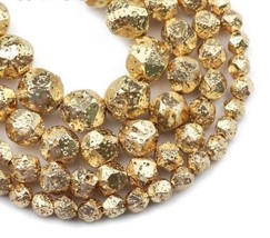 Faceted Round 14 Gold Color Hematite Beads Natural Stone Spacer Loose Bead For J - £5.44 GBP