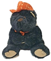 Halloween Plush Black Bear Magnetic Paws Orange Witch Hat Sparkle Fur - £10.73 GBP