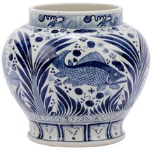 Jar Vase Fish Open Top Colors May Vary Blue White Variable Ceramic Handmade - £294.96 GBP