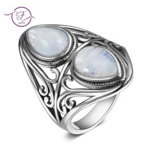 Charms 6x9MM Natural Rainbow Moonstone Rings Women&#39;s 925 Sterling Silver Jewelry - £17.48 GBP