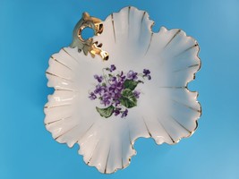 Vintage Violets Candy Dish G C (Gift Craft) Japan Mid 20th Century White w. Gold - £10.46 GBP