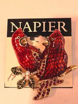 NEW Vtg NAPIER BROOCH PIN Double Cardinal Rhinestone Enamel Birds On Branch - $15.00