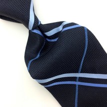 Express Made In Usa Tie Navy-Sky Blue Plaid Striped Silk Necktie Woven I20-152 - £13.44 GBP