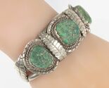 Bracciale Cuff In Argento Sterling Con Turchese Verde Navajo Vintage - $912.98