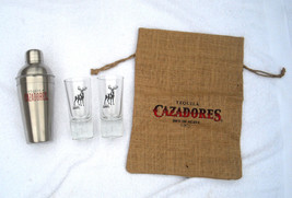 Cazadores Tequila Metal Shaker 2 Tall Stag Shooter Glasses Burlap Bag Dr... - £33.98 GBP