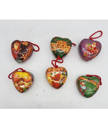 Vtg Decoupage Christmas Oraments Heart Shaped &amp;various Pictures Set Of 6 - $33.64 CAD