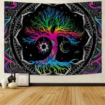 Tree of Life Tapestry Trippy Mandala Wall Tapestry Hippie Moon and Sun Tapestry  - £19.18 GBP