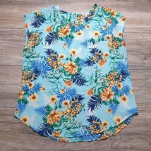 Lily White Women M Medium Short Sleeve Blouse Floral Hawaiian - £18.30 GBP