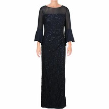 Ralph Lauren Navy Blue Sequin Mesh Bell Sleeve Evening Gown Formal Dress... - £67.94 GBP